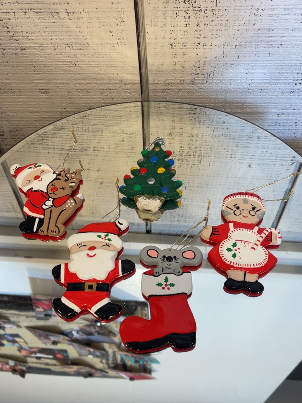 5 - Vintage Ceramic Christmas Ornaments. Hand-painted
